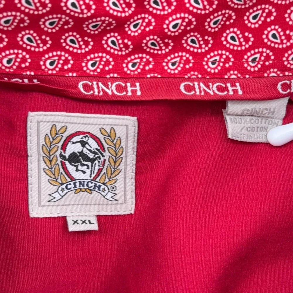 Cinch Button Down Shirt Mens XXL 100% Cotton Red‎ Long Sleeve